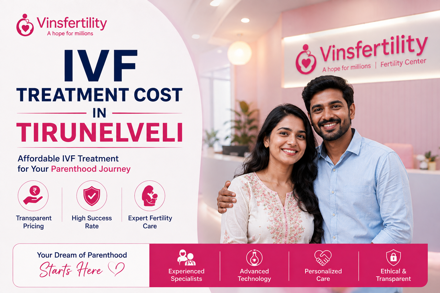 IVF Treatment Cost in Tirunelveli &ndash; Rs. 95,000 to Rs. 2,35,000 | Test Tube Baby Price 2026 | Govt Approved Low Cost IVF Centres - Vinsfertility